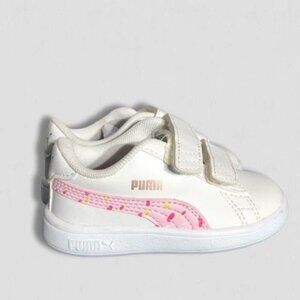Puma White and Pink Leather Velcro Shoes Baby sz 12 months